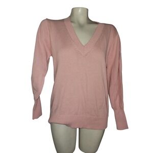 Cable Stitch Womens Pink V-Neck Sweater Crochet Back 100% Cotton Small RN154818